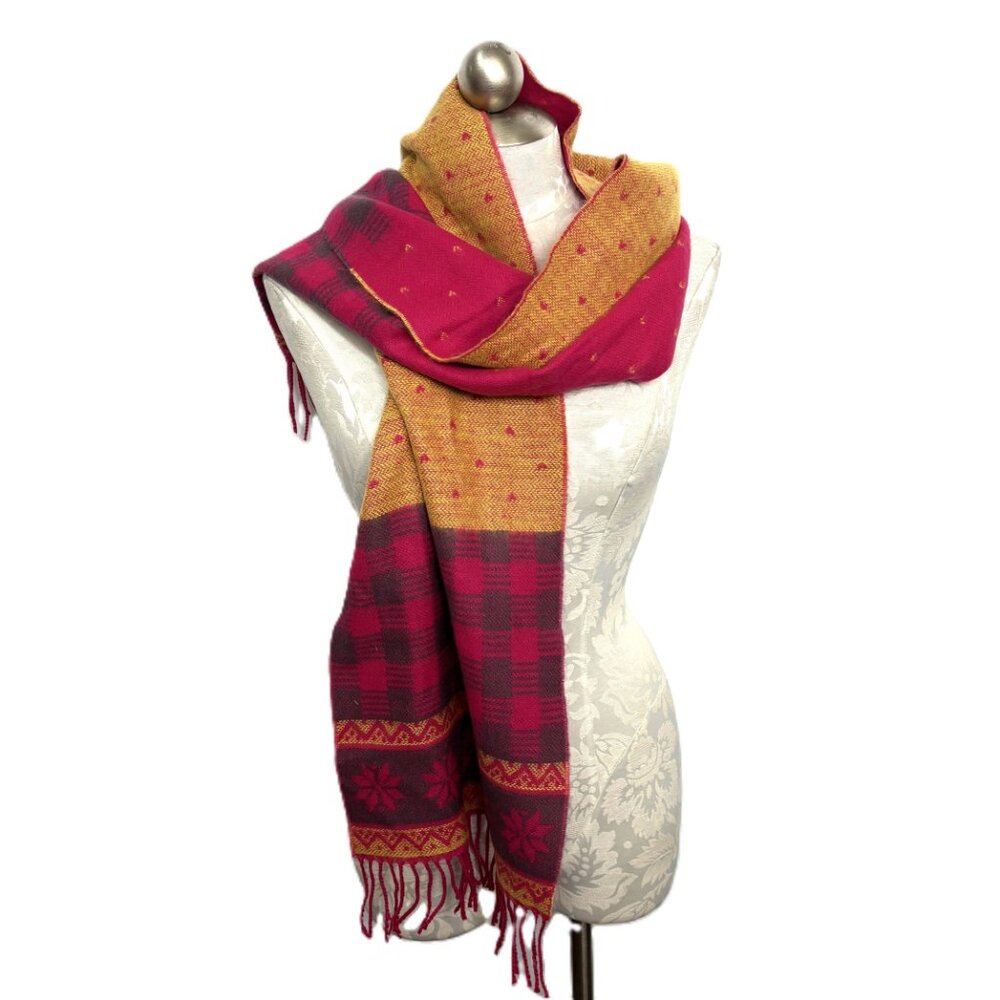 Better Than Cashmere Scarf Pink Purple Gold Super Soft Acrylic Fringe 72”x 12 “